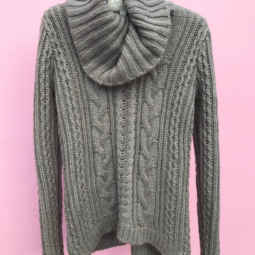 Calvin Klein Gray Cable Knit Cowel Neck Sweater